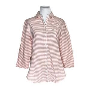 Lafayette 148 Striped Button Down Cotton Shirt Top Pink Size S